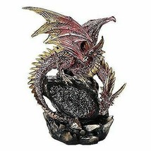 Double Headed Red Dragon On LED Lighted Geode Rock Cavern Figurine Tabletop - £26.36 GBP