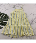 Maeve Anthropologie Gauzy Tiered Tunic Top Size XS Yellow Blue Stripe Light - $40.60 CAD