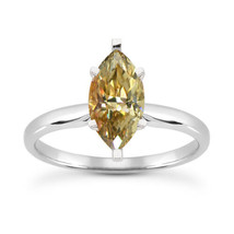Diamond Solitaire Ring Marquise Shape Brown Color 14K White Gold VS1 1.01 Carat - £1,583.85 GBP