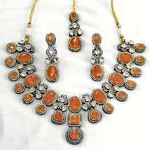Bollywood Style Silver Plated Indian CZ Choker Necklace Orang Kundan Jewelry Set - £99.25 GBP