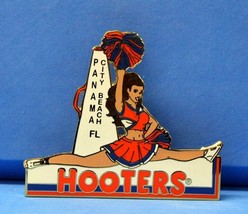 Panama City Beach, Fl Hooters Cheerleader Doing Split BLUE/ORANGE Pom Poms Pin - $14.99