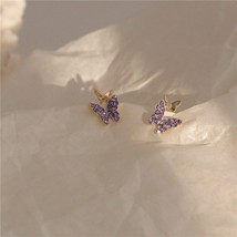 MENGJIQIAO New Korean Elegant Cute Rhinestone Butterfly Stud Earrings For Women  - £6.64 GBP