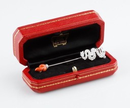 Cartier 18k White Gold Dragon Jabot Pin w/ Diamond Emerald &amp; Coral TDW =... - $14,355.00