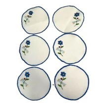 Wine Glass Lot Vintage 6 Round Coasters 4.5”Embroidered Flowers Blue Cot... - $23.36