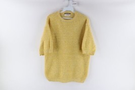 Vintage 70s Mid Century Modern Womens XL Blank Knit Short Sleeve Sweater Yellow - £70.07 GBP