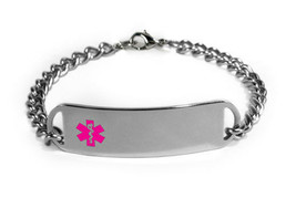 Medical Alert ID Bracelet with Pink emblem D-Style. Free engraving, medical Card - £23.96 GBP