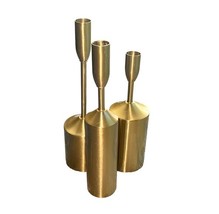 Set of 3 Mid Century Modern Brass Taper Candle Holders Minimalist Decor image 4