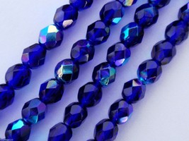 25 6mm Czech Firepolish Beads -- Cobalt AB - £1.47 GBP