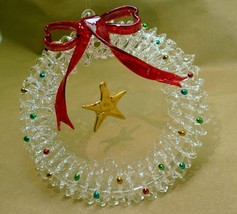 Silvestri Glass Crystal Wreath Christmas Ornament W/ Bow Gold Star Holiday Decor - $46.05