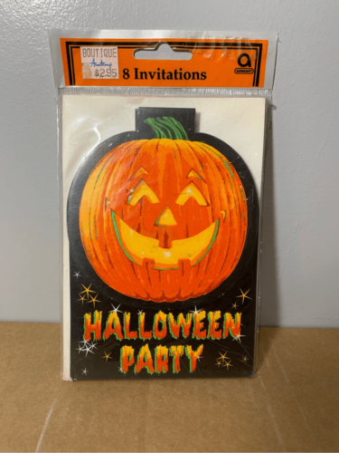 Halloween Party Vintage Invitation-AMSCAN Classic Pumpkin-NEW Pack of 8 Sealed - $8.79