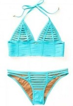 NWT Beach Bunny Hard Summer Long Line Bikini Top XS &amp; Skimpy Bottom S Aq... - £101.68 GBP