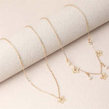 Pearl &amp; 18K Gold-Plated Butterfly Station Necklace Set - £11.12 GBP