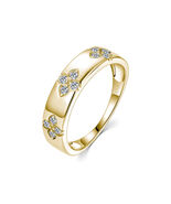 S925 Silver 14K Gold Plated VVS Moissanite Clover Wedding Ring, Engageme... - $77.00