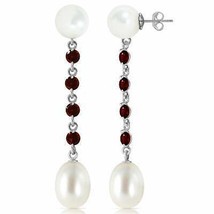 11 Carat 14K Solid White Gold Chandelier Gemstone Earrings w/ Garnets &amp; Pearls - £231.00 GBP