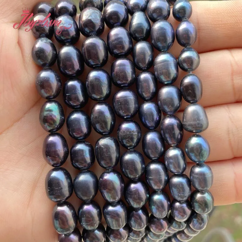 7-8/8-9mm Oval Natural Freshwater Pearl Black Loose Spacer Stone Beads For - £17.95 GBP