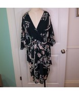City Chic Floral Faux Wrap Dress XL Black Pink Tulip Hi-Low Sheer Sleeve - €34,21 EUR