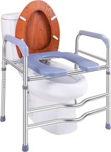 Raised Toilet Seat with Handles 400lbs, Bathroom Stand Alone Toilet Safety Frame - £24.10 GBP