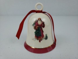 VTG Ceramic Christmas Santa Bell Ornament Hallmark With Holly Rare Vtg S... - $29.99