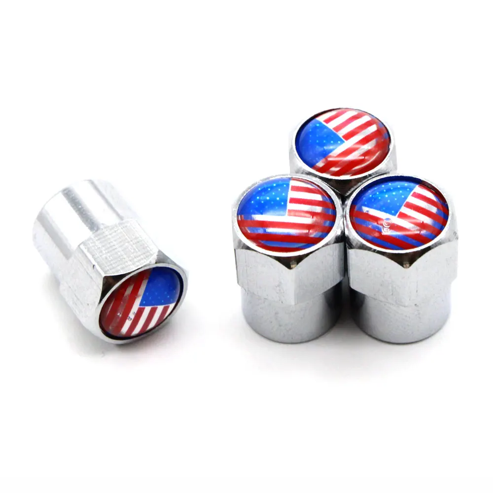 DSYCAR 4 Pcs/Set Car Styling Aluminium Alloy/Copper America Flag  Valve Caps Whe - £39.54 GBP