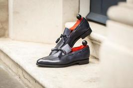 Handmade men leather shoe, blue string loafer for men, formal leather shoes - $159.99