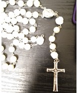 Catholic White Pearl Beads Rosary Rose Necklace MirMirMir Medugorje Meda... - $13.25 CAD