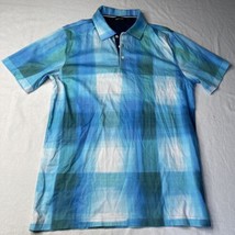 Bugatchi Men Polo Shirt Sz L Short Sleeve Blue Green Abstract Print Cott... - £14.15 GBP