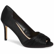 Nina Women Peep Toe Pump Heels Rhiyana Size US 8.5M Black Luster Satin - £18.01 GBP
