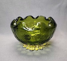 Glass Rose Bowl  Indiana Green Diamond Duette Pineapple Ruffled Leaf Ashtray - $10.10