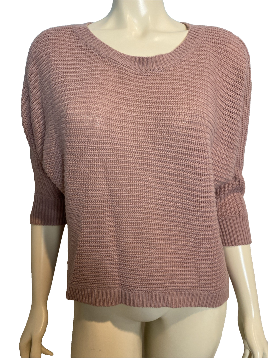 Misia Pink Ribbed Knit 3/4 Sleeve Sweater Size M - $28.49
