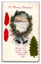 Merry Christmas Wreath Bells Silk Felt Micah Add On Unused DB Postcard O18 - £5.37 GBP