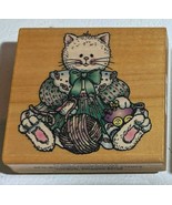 Cat Stamp Kitty with Toys Mouse Doll and Yarn 2.6&quot; Gina Johnson 1994 VTG... - £6.21 GBP