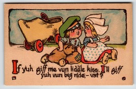 Dutch Boy Girl Postcard Comic Wooden Shoe Car Buggy On Wheels TP &amp; Co. U... - $8.08