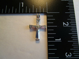 Sterling 925 Silver &amp; Crystal hand-made CROSS CHARM, VINTAGE for necklac... - $7.99