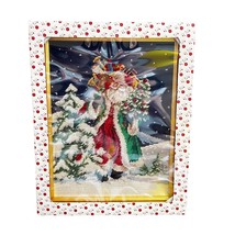 Vintage Dillards Trimmings Cross Stitch Gold Frame Santa w/ Gifts Christ... - $59.40