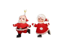 Lot of 2 Vintage Flocked Ornaments Santa &amp; Mrs Claus Ice Skating MCM Mid-Century - £11.25 GBP