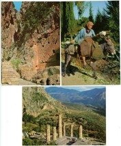 3 Postcards Greece Delphi Apollo Temple Kastalia Spring Woman w Donkey Unposted - £3.99 GBP