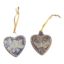 2 MIKASA Crystal Heart Shape Ornaments Relief Etched With Bells, Cardinal 3.5" - $8.90