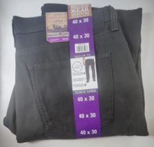 Weatherproof Vintage Stretch Canvas Fleece Lined Pants Men 40x30 Moon Shadow/BK - £15.64 GBP