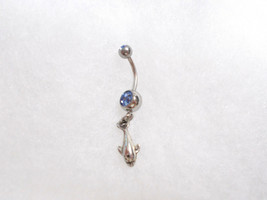 New Sterling Silver Top Side Dolphin Porpoise Fish Charm 14g Blue Cz Belly Ring - $5.99