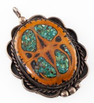 Navajo Sterling Silver Turquoise Walnut Inday Pendant Signed, Nice Wire ... - $193.05
