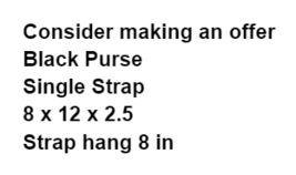 Black Purse Single Strap Snap Closure Metal Hardware Clean Satchel Bag - £7.76 GBP