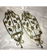 2 Vintage Candle Hold Wall Sconce Gold Metal Flower Leaf Cottage Farm Ho... - €39,67 EUR