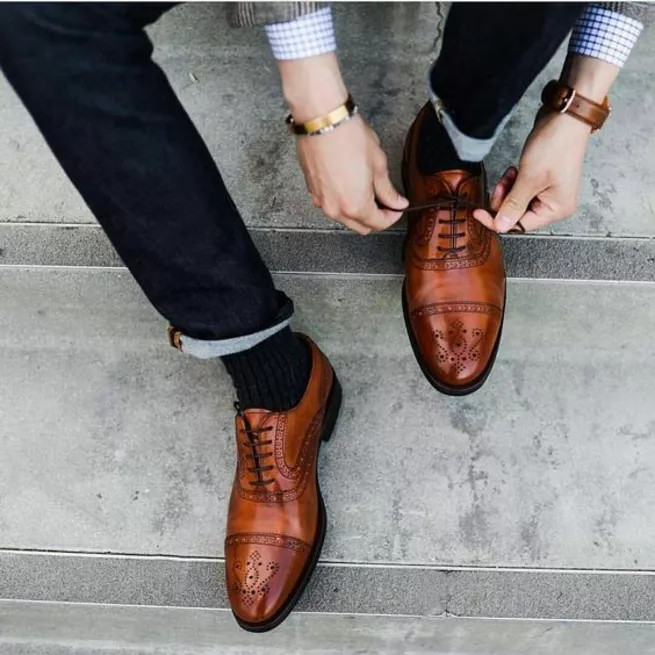 New Handmade Brown Leather Wing Tip Brogue Formal Lace Up Dress Shoes Fo... - $149.99+