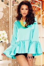 Sky Blue Wide Sleeves High Low Hem Blouse Size 4-5 Small - £7.09 GBP