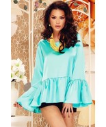 Sky Blue Wide Sleeves High Low Hem Blouse Size 4-5 Small - £7.01 GBP
