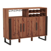 Home Wine Bar Cabinet with 3 Doors and Adjustable Shelves-Brown - Color: Brown - $232.49