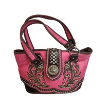 Montana West Pink &amp; Brown Embroidered Studded Handbag With Rhinestone Cl... - $37.40