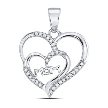10kt White Gold Womens Round Diamond Mom Mother Double Heart Pendant 1/8 Cttw - £109.93 GBP