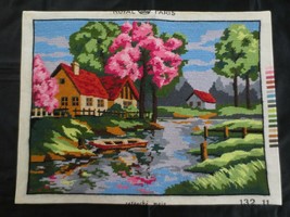 COUNTRY SUMMER SCENE ALONG THE WATER Needlepoint PANEL -  18 1/2&quot; x 14&quot; ... - $39.00