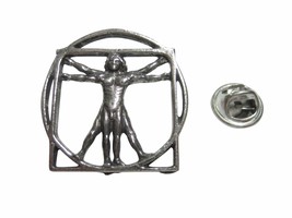 Kiola Designs Silver Toned Leonardo Da Vinci Vitruvian Man Outline Lapel Pin - £15.97 GBP